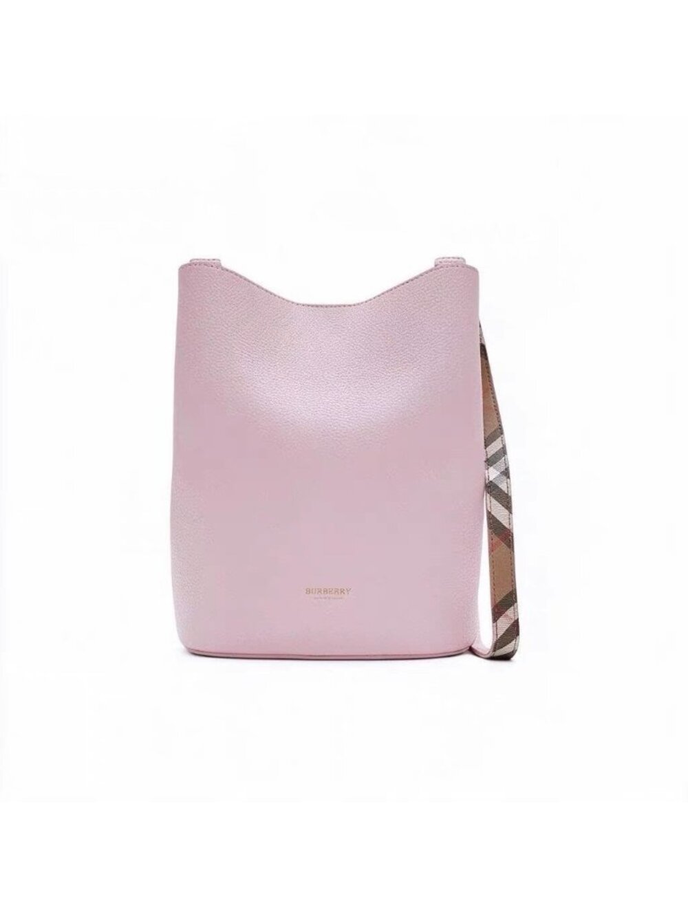 Burberry House Check Double‑Faced Grained Leather Small Bucket Lilac Pink 812143